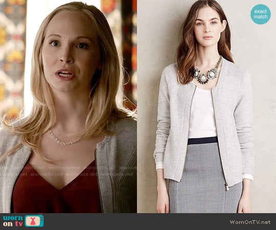 Anthropologie Moth Zip-Front Cashmere Cardigan worn by Caroline Forbes (Candice Accola) on The Vampire Diaries