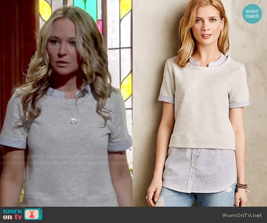 Anthropologie Picnic Plaid Layered Sweatshirt worn by Sharon Newman (Sharon Case) on The Young and the Restless