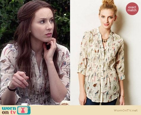 Anthropologie Pintucked Buttondown in Neutral Motif worn by Troian Bellisario on PLL