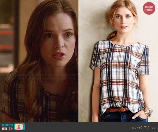 Anthropologie Plaid Draped top worn by Danielle Panabaker on The Flash