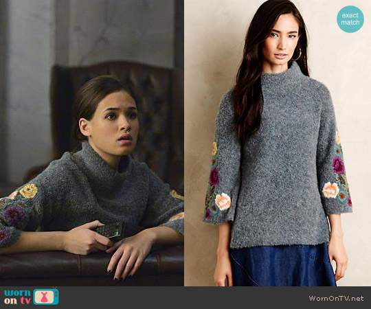 Anthropologie Sleeping on Snow Rosevine Sweater Tunic worn by Heather Chandler (Nicole Gale Anderson) on Beauty and the Beast