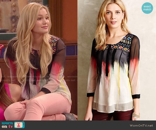 Anthropologie Splashed & Embroidered Peasant Top worn by Lindy Watson (Olivia Holt) on I Didnt Do It