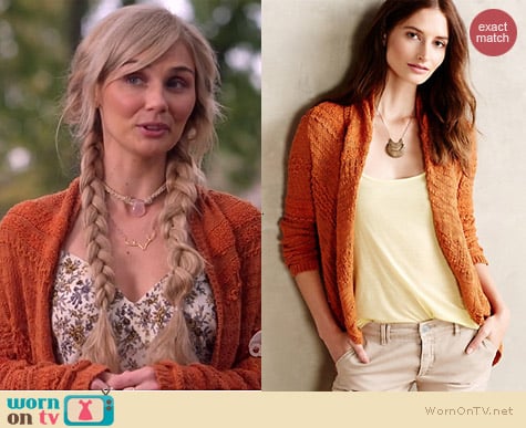 Anthropologie Switch Stitch Cardigan in Orange worn by Clare Bowen on Nashville