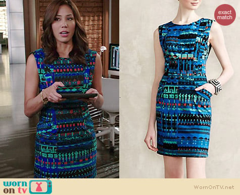 Anthropologie Tracy Reese Azurite Sheath worn by Michaela Conlin on Bones