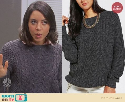 April Ludgate Fashion: Urban Outfitters BDG Fall for Cable Knit Sweater worn by Aubrey Plaza