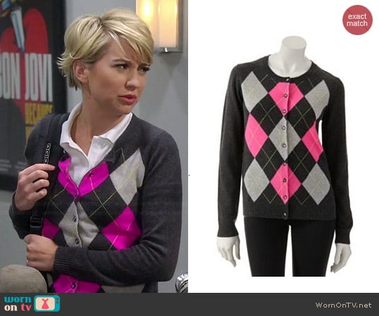 Apt. 9 Cashmere Argyle Cardigan worn by Riley Perrin (Chelsea Kane) on Baby Daddy