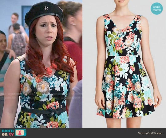 Aqua Sleeveless V-Neck Floral Quilted Skater worn by Tamara Fashion (Jillian Rose Reed) on Awkward