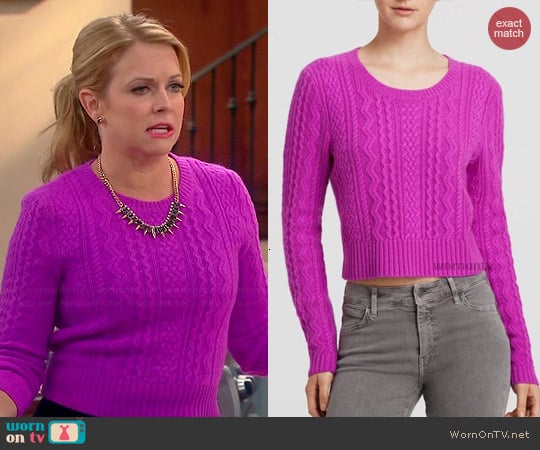 Aqua Cable Cashmere Sweater worn by Melissa Joan Hart on Melissa & Joey