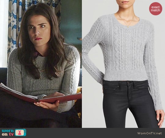 Aqua Cable Cropped Cashmere Sweater worn by Karla Souza on HTGAWM