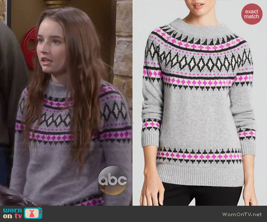 Aqua Fair Isle Zip Shoulder Cashmere Sweater worn by Kaitlyn Dever on Last Man Standing