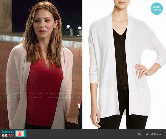 Aqua Cashmere Rib Trim Open Cardigan worn by Paige Dineen (Katharine McPhee) on Scorpion