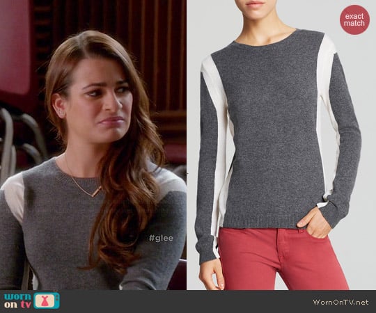 Aqua Vertical Colorblock Cashmere Sweater worn by Rachel Berry (Lea Michele) on Glee