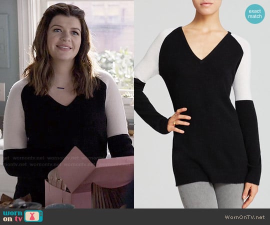 Aqua Colorblock V-neck Cashmere Sweater worn by Annie (Casey Wilson) on Marry Me