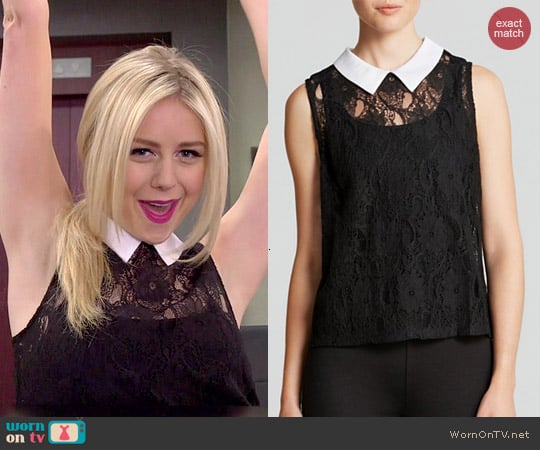 Aqua Contrast Collar Lace Tank worn by Maddie Culpepper (Justine Lupe) on Cristela