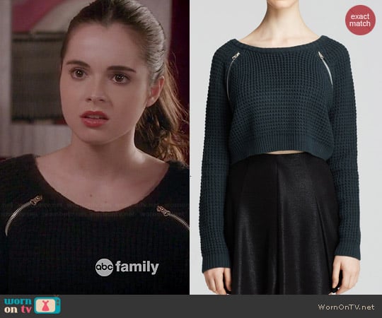 Aqua Zip Detail Crop Sweater worn by Vanessa Marano on Switchd at Birth