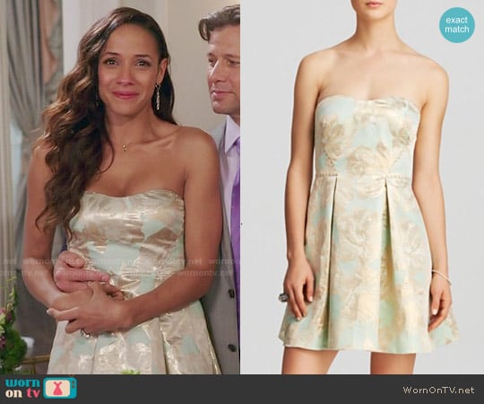 Aqua Floral Foil Print Pleated Skirt Mini Dress worn by Rosie Falta (Dania Ramirez) on Devious Maids