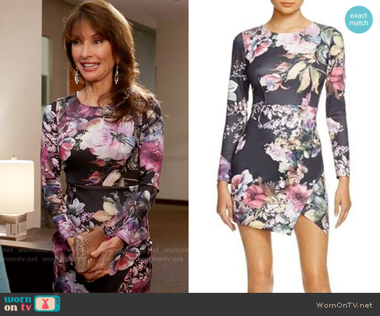 Aqua Floral Scuba Dress worn by Genevieve Delatour (Susan Lucci) on Devious Maids