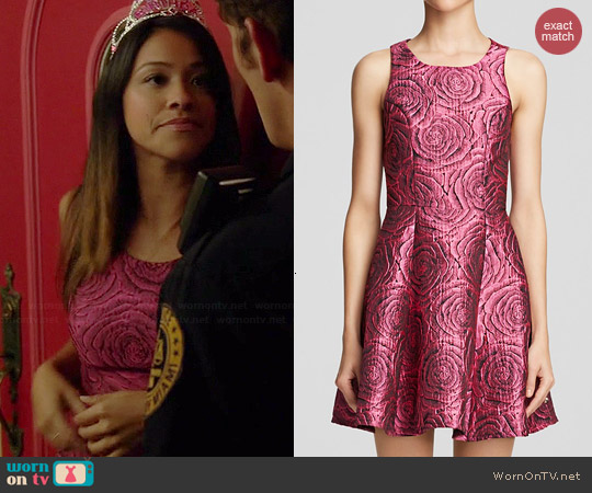 Aqua Glam Rose Brocade Dress worn by Gina Rodriguez on Jane the Virgin