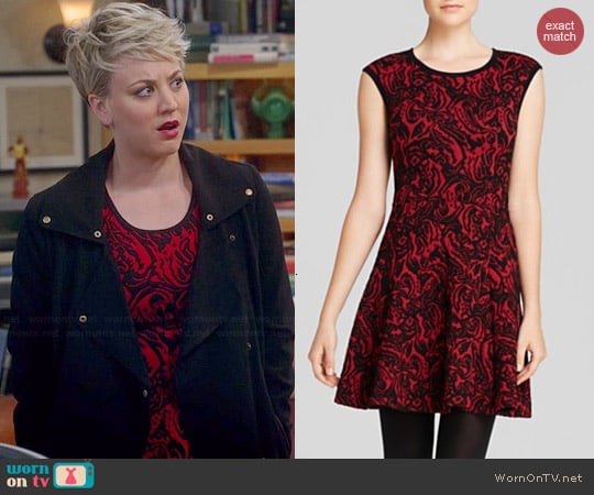 Aqua Knit Printed Dress worn by Kaley Cuoco on The Big Bang Theory