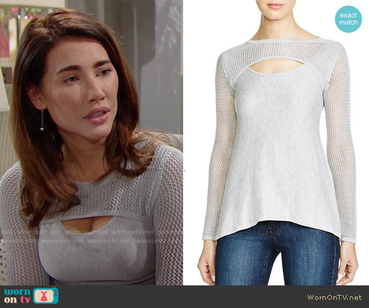 Aqua Lena Pointelle Trim Sweater worn by Steffy Forrester (Jacqueline MacInnes Wood) on The Bold and the Beautiful