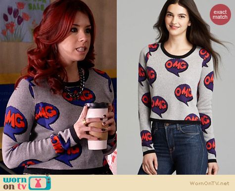 Aqua OMG Pop Art Crop Sweater worn by Jillian Rose Reed on Awkward