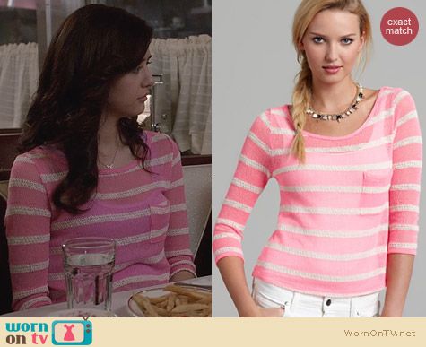 Aqua Pink Striped Three Quarter Pocket Tee worn by Maggie Landers on The Carrie Diaries