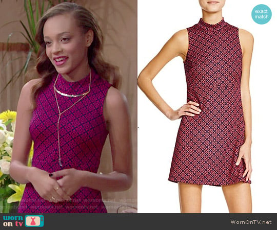 Aqua Printed Mock-Turtleneck Dress worn by Nicole Avant (Reign Edwards) on The Bold and the Beautiful