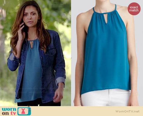 Aqua Sleeveless Keyhole Top worn by Nina Dobrev on The Vampire Diaries