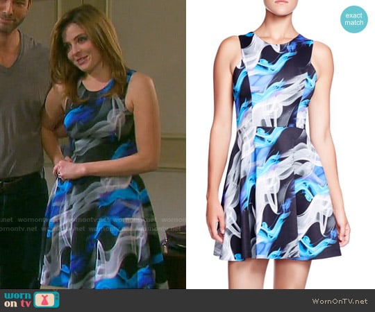 Aqua Smoke Scuba Dress worn by Theresa Donovan (Jen Lilley) on Days of our Lives