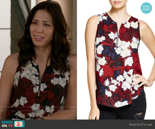 Aqua Trinity Floral Zip Sleeveless Top worn by Angela Montenegro (Michaela Conlin) on Bones