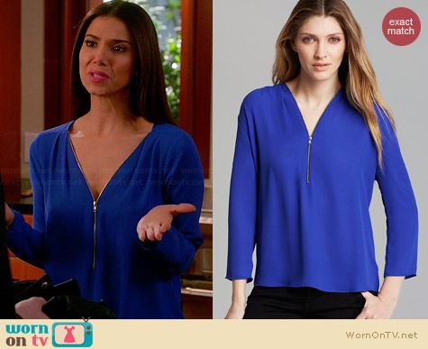 Aqua Zipper Blouse worn by Roselyn Sanchez on Devious Maids