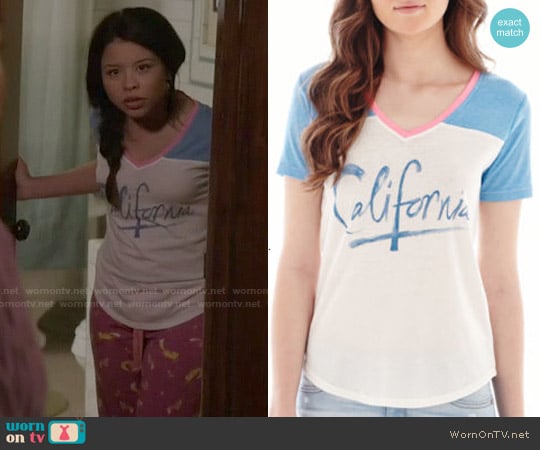 Arizona Short Sleeve V-neck Baseball T-shirt in Cali White worn by Mariana Foster (Cierra Ramirez) on The Fosters