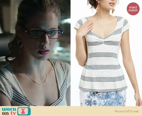 Arrow Fashion: Anthropologie textured peplum tee worn by Emily Bett Rickards