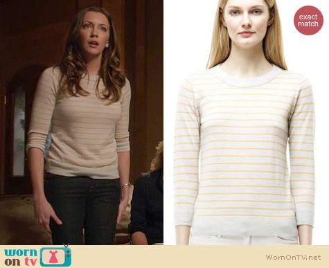 Arrow Fashion: Club Monaco Riley striped crewneck sweater worn by Katie Cassidy