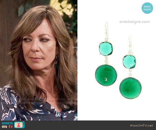 Arte Designs Green Onyx and Quartz Earrings worn by Bonnie Plunkett (Allison Janney) on Mom