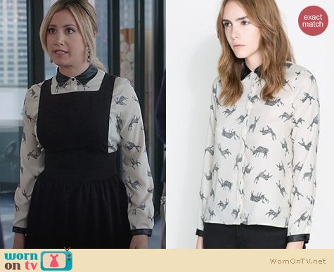 Ashley Tisdale Fashion: Zara Fawn Print Shirt worn on The Crazy Ones