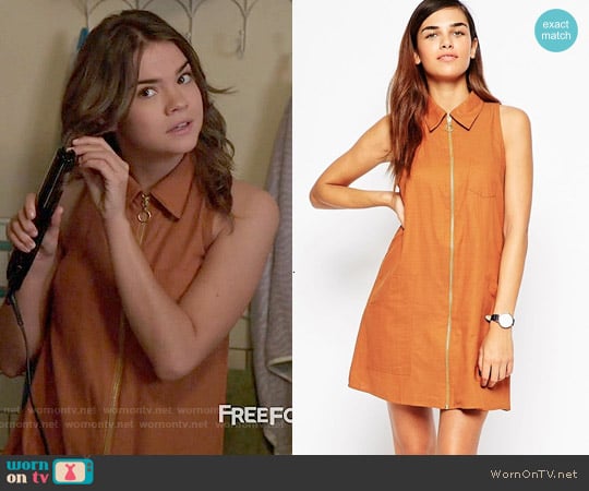 ASOS Sleeveless Zip Through Shirt Dress in Rust worn by Callie Jacob (Maia Mitchell) on The Fosters