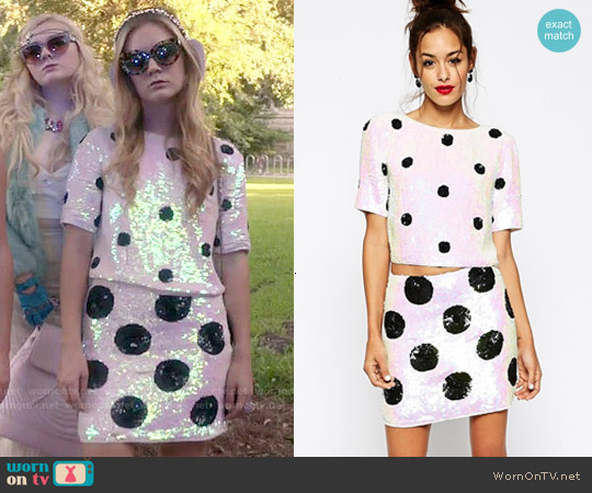 ASOS Spot Sequin Tee and Skirt Co-ord Set worn by Chanel #3 (Billie Lourd) on Scream Queens