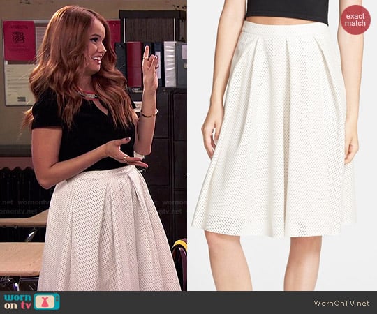 ASTR Perforated Faux Leather Midi Skirt worn by Jessie Prescott (Debby Ryan) on Jessie