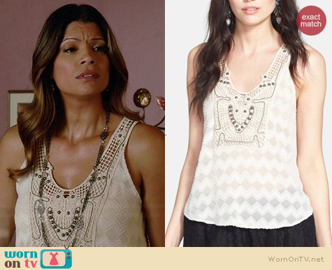 ASTR Embellished Crochet Tank worn by Andrea Navedo on Jane the Virgin