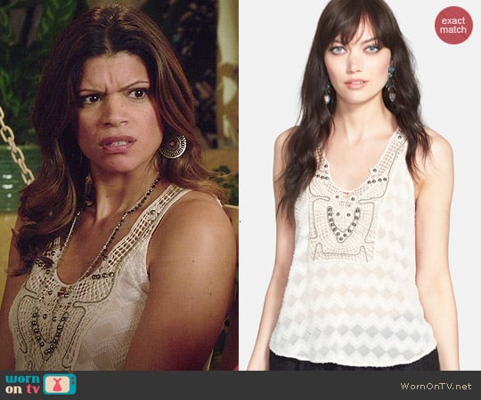 ASTR Embellished Crochet Tank worn by Andrea Calvano on Jane the Virgin