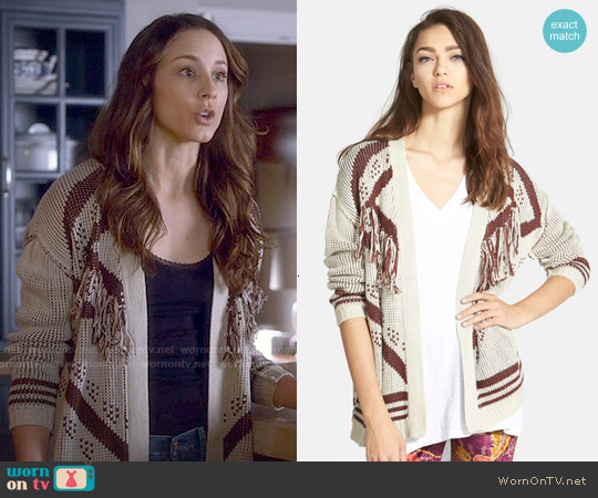 ASTR Fringe Open Cardigan worn by Spencer Hastings (Troian Bellisario) on Pretty Little Liars