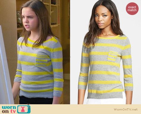 Autumn Cashmere Striped Fog/Citronella Sweater worn by Bailee Madison on Trophy Wife