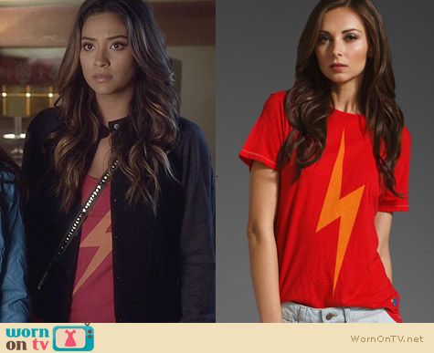 Aviator Nation Red Bolt Tee worn by Shay Mitchell on PLL