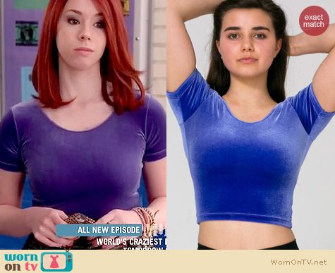 Awkward Fashion: American Apparel Crop velvet tee worn by Jillian Rose Reed