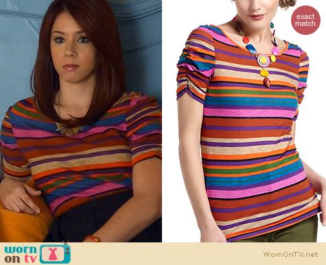 Awkward Fashion: Anthropologie Here & There Tee in stripes worn by Jillian Rose Reed