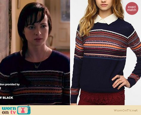 Awkward Fashion: BDG Reverse Fair Isle sweater worn by Ashley Rickards