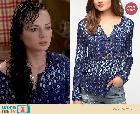 Awkward Fashion: Urban Outfitters Ecote cross grain split neck blouse worn by Ashley Rickards