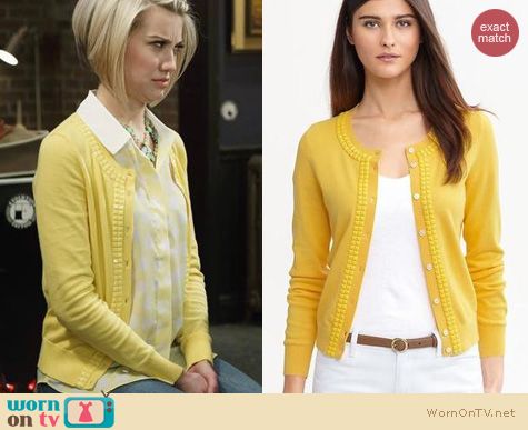 Baby Daddy Fashion: Babana Republic Yellow Double Bead Cardigan worn by Chelsea Kane