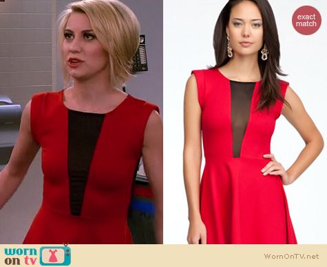 Baby Daddy Fashion: Bebe Fit and Flare sheer back dress worn by Chelsea Kane